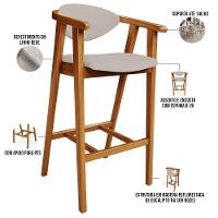 Banqueta Alta Para Cozinha Bancada Bar Sala De Jantar Fixa Cecília L02 Linho Bege - 6