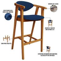 Banqueta Alta Para Cozinha Bancada Bar Sala De Jantar Fixa Cecília L02 Suede Azul Marinho - 6