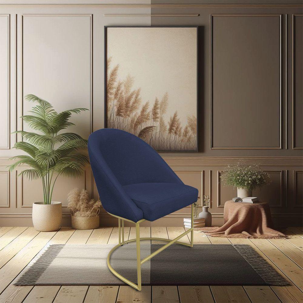 Kit 04 Cadeiras Poltrona De Jantar Bela Suede Azul Marinho Base Metálica Industrial Dourado - Pallazio - 6