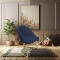 Kit 04 Cadeiras Poltrona De Jantar Bela Suede Azul Marinho Base Metálica Industrial Dourado - Pallazio - 6