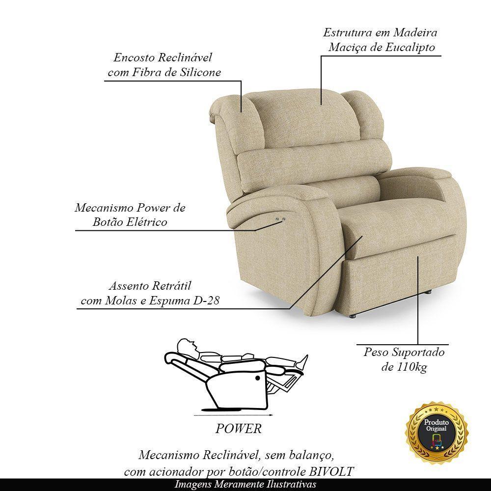 Poltrona Do Papai Reclinável Napoli Power Touch Linho Fh1 Bege - 6