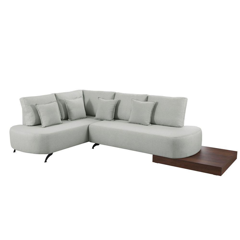 Sofá De Canto Nori Curva Ld 2,61m Em Linho Com Base Madeira Cor Gelo 2322 - 1