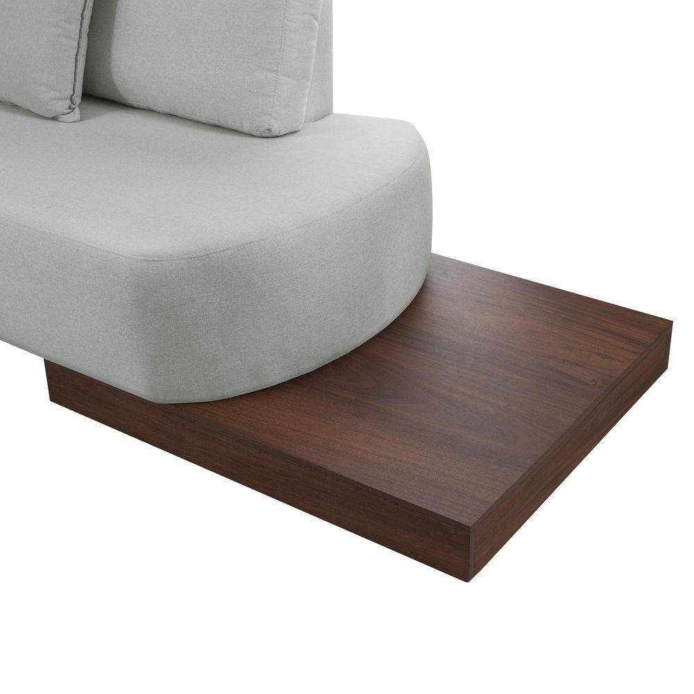 Sofá De Canto Nori Curva Ld 2,61m Em Linho Com Base Madeira Cor Gelo 2322 - 3