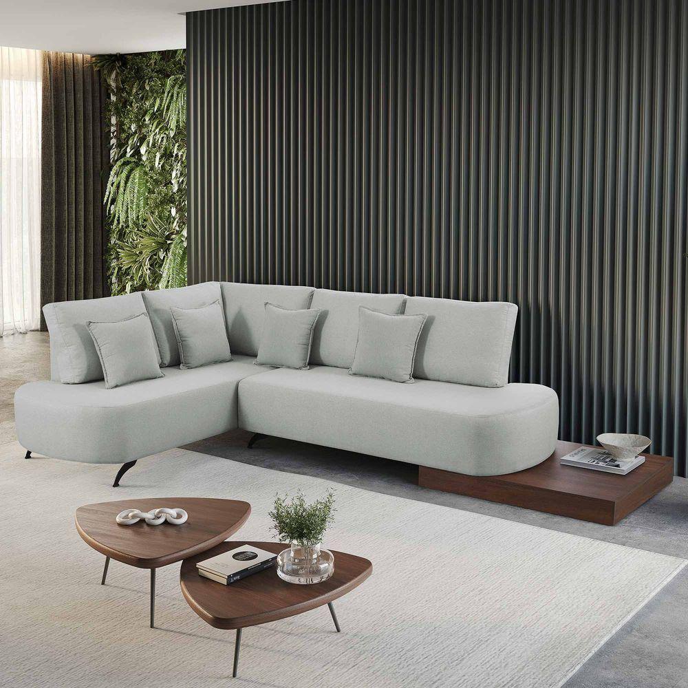 Sofá De Canto Nori Curva Ld 2,61m Em Linho Com Base Madeira Cor Gelo 2322 - 6