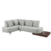 Sofá De Canto Nori Curva Ld 2,61m Em Linho Com Base Madeira Cor Gelo 2322 - 1