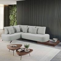 Sofá De Canto Nori Curva Ld 2,61m Em Linho Com Base Madeira Cor Gelo 2322 - 6