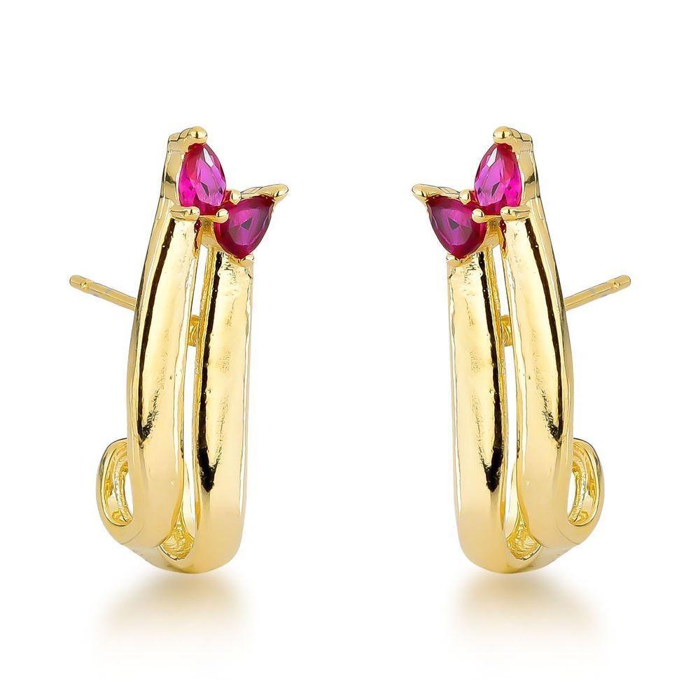 Brincos Banhados A Ouro 18k ? Detalhe Em Zircônia Para Sofisticação - Vermelha - 1