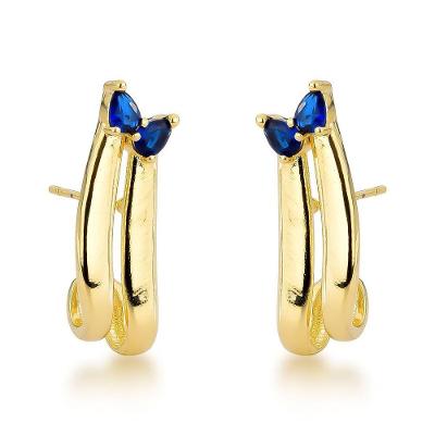 Brincos Banhados A Ouro 18k ? Detalhe Em Zircônia Para Sofisticação - Azul