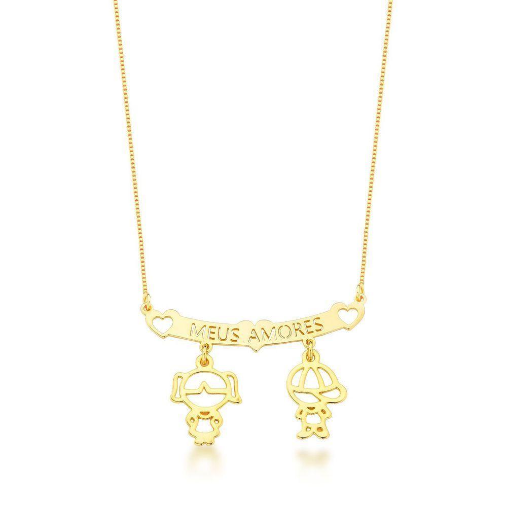 Colar Filhos Meus Amores Banhados A Ouro 18k - Casal - 1