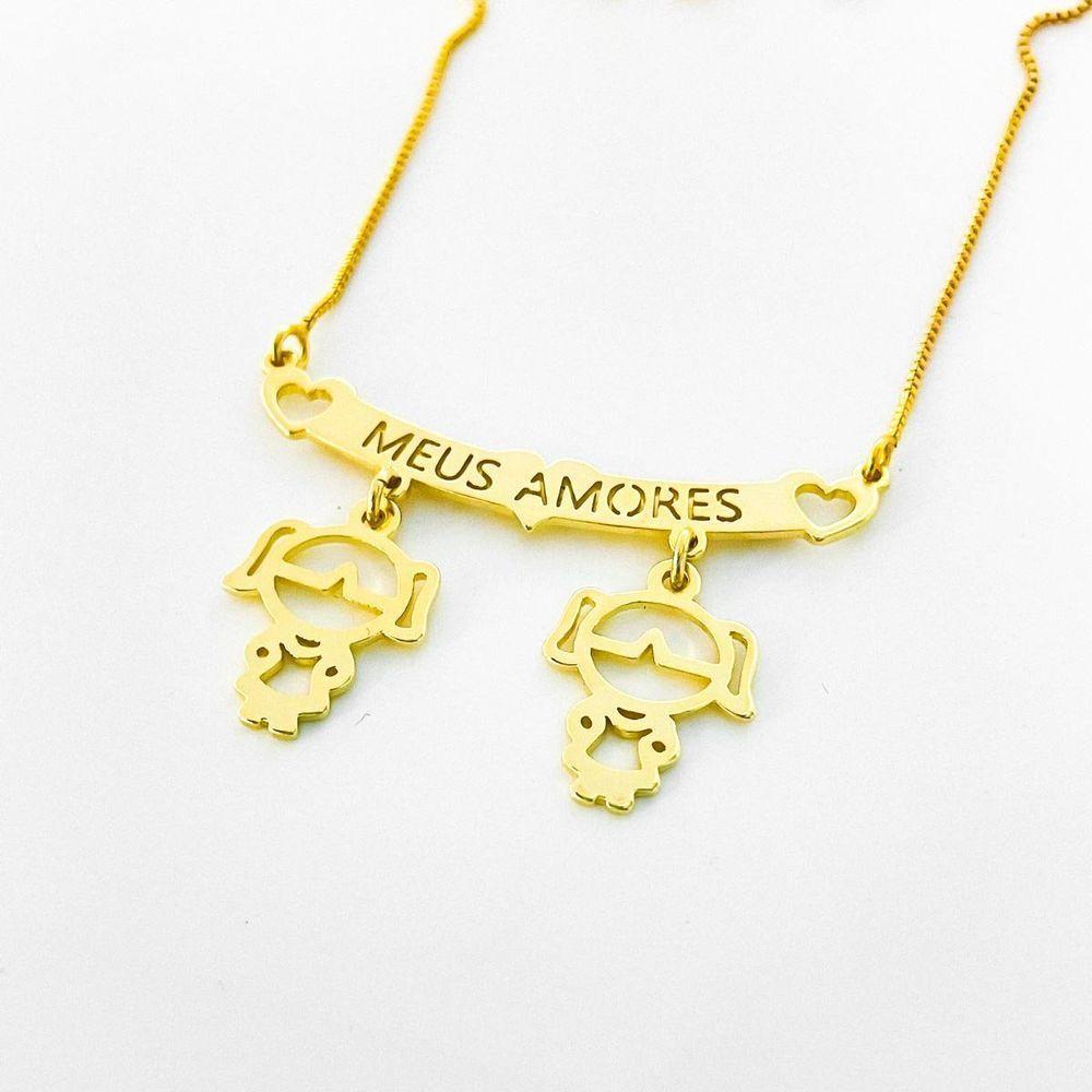 Colar Filhos Meus Amores Banhados A Ouro 18k - 02 Meninas - 1