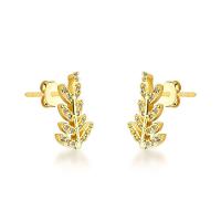 Brinco Folha Cravejada Com Zirconias Cristais Banhado A Ouro 18k - 2