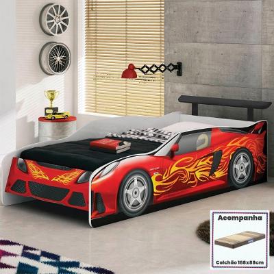 Cama Quarto Carro Sport Car Infantil Com Colchão Preto/branco