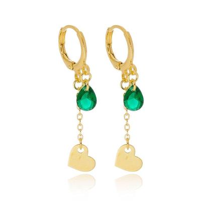 Brinco Argola Click Pingente Cristal E Coração Banhado Ouro 18k