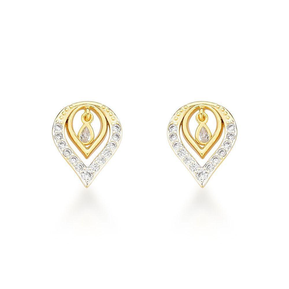 Brincos Elegantes Banhados A Ouro 18k Com Detalhes Em Zircônia - 1