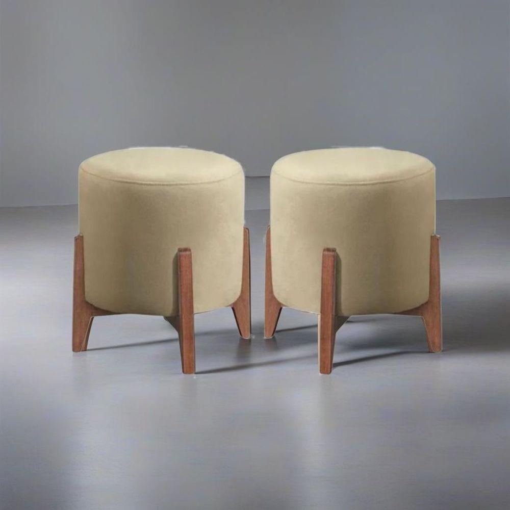 Kit 2 Puff Decorativo Redondo Luxo Roma Linho Bege - 2