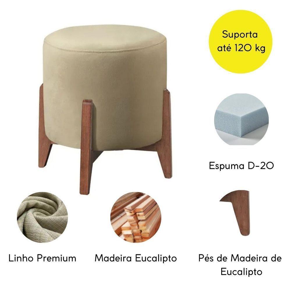 Kit 2 Puff Decorativo Redondo Luxo Roma Linho Bege - 4