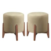 Kit 2 Puff Decorativo Redondo Luxo Roma Linho Bege - 1