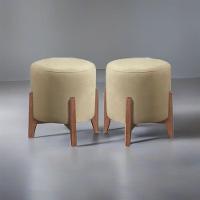 Kit 2 Puff Decorativo Redondo Luxo Roma Linho Bege - 2