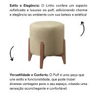 Kit 2 Puff Decorativo Redondo Luxo Roma Linho Bege - 3
