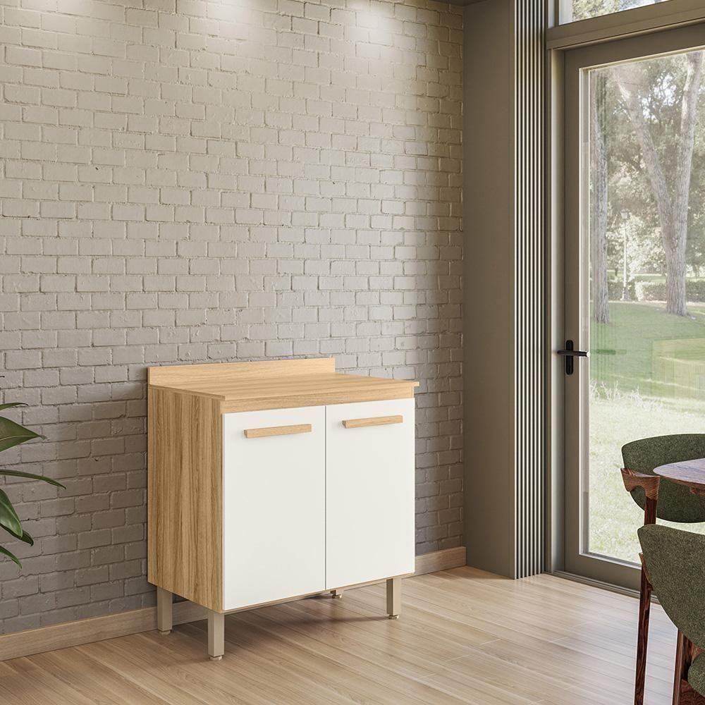 Balcão Intenza Com Tampo 80 Cm E 2 Gavetas Freijo/off White - 1
