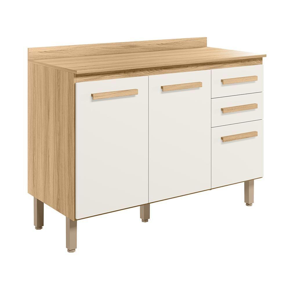 Balcão Intenza Com Tampo 120 Cm Com 3 Portas E 2 Gavetas Freijo/off White - 2