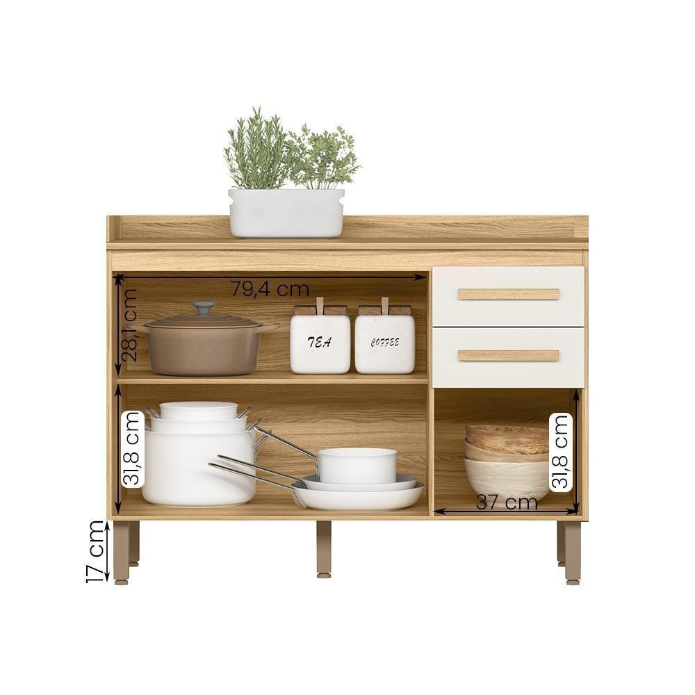 Balcão Intenza Com Tampo 120 Cm Com 3 Portas E 2 Gavetas Freijo/off White - 3