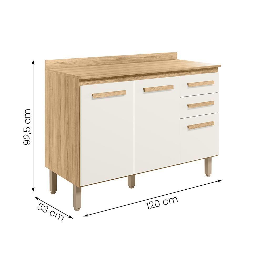 Balcão Intenza Com Tampo 120 Cm Com 3 Portas E 2 Gavetas Freijo/off White - 4