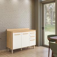 Balcão Intenza Com Tampo 120 Cm Com 3 Portas E 2 Gavetas Freijo/off White - 1