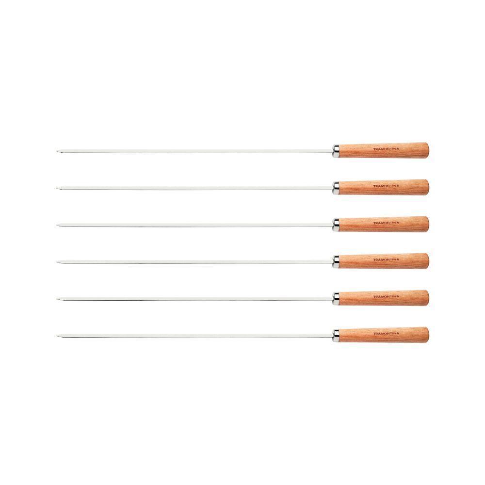 Conjunto De Espetinhos Tramontina 6 Peças Aço Inox Com Cabo De Madeira 50 Cm - 1