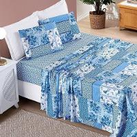 Jogo De Cama Lençol Bouti Estampado Casal Padrão 04 Peças - Azul Sereno - 1