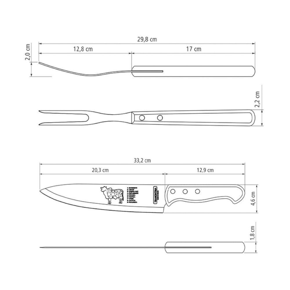 Jogo Trinchante Churrasco Tramontina Aço Inox e Cabos De Madeira Natural 2 Peças - 3
