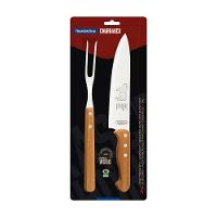 Jogo Trinchante Churrasco Tramontina Aço Inox e Cabos De Madeira Natural 2 Peças - 1