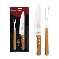 Jogo Trinchante Churrasco Tramontina Aço Inox e Cabos De Madeira Natural 2 Peças - 2