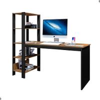 Mesa Com 4 Prateleiras Para Escritorio Cairo Preto Canela - 2