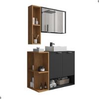 Jogo De Gabinete E Espelheira Toulon Preto Fosco Naturalle - 3