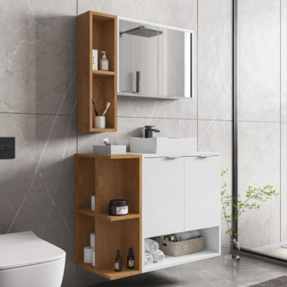 Jogo De Gabinete E Espelheira Toulon Branco Naturalle - 1