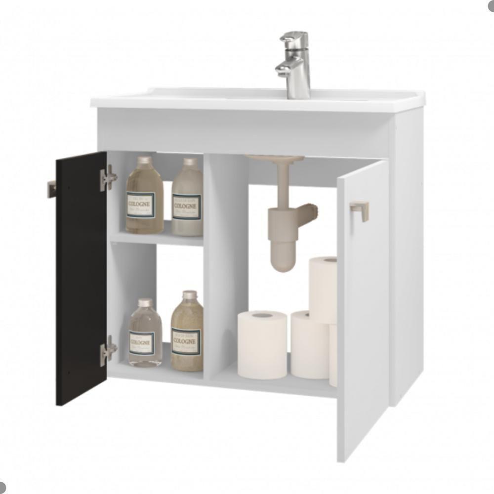 Conjunto Gabinete E Espelheira Colmar Branco Preto Fosco - 2