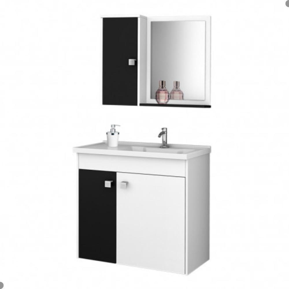 Conjunto Gabinete E Espelheira Colmar Branco Preto Fosco - 4