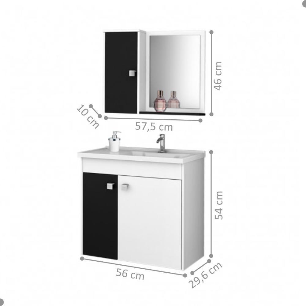 Conjunto Gabinete E Espelheira Colmar Branco Preto Fosco - 5