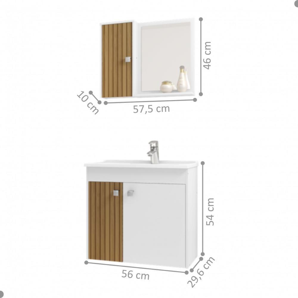 Conjunto Gabinete E Espelheira Colmar Branco Ripado - 5