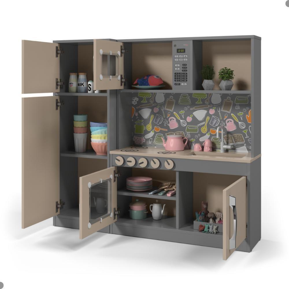 Cozinha Brinquedo Infantil Com Refrigerador Lima Cinza - 7
