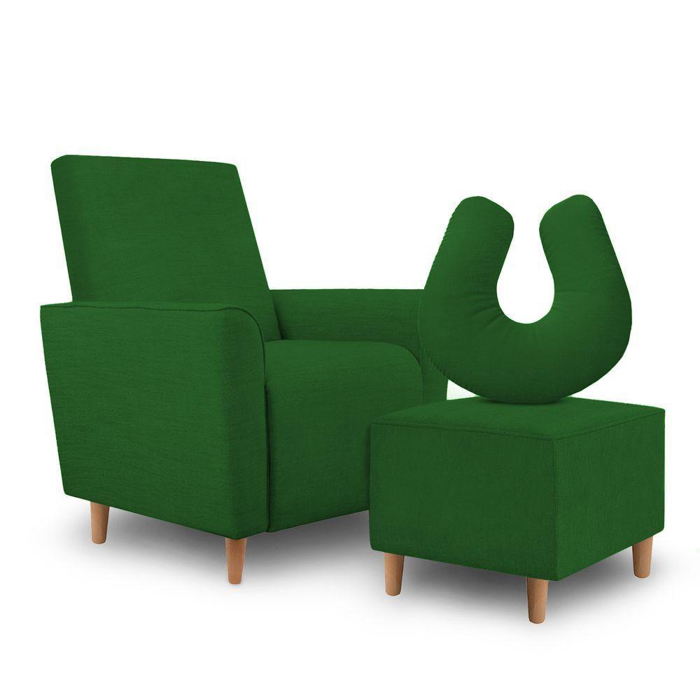 Kit Amamentação Poltrona + Puff + Almofada Julia Suede Verde - 1