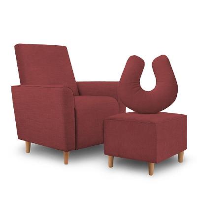 Kit Poltrona Para Amamentação Com Puff E Almofada Julia Bordô Inova Decor