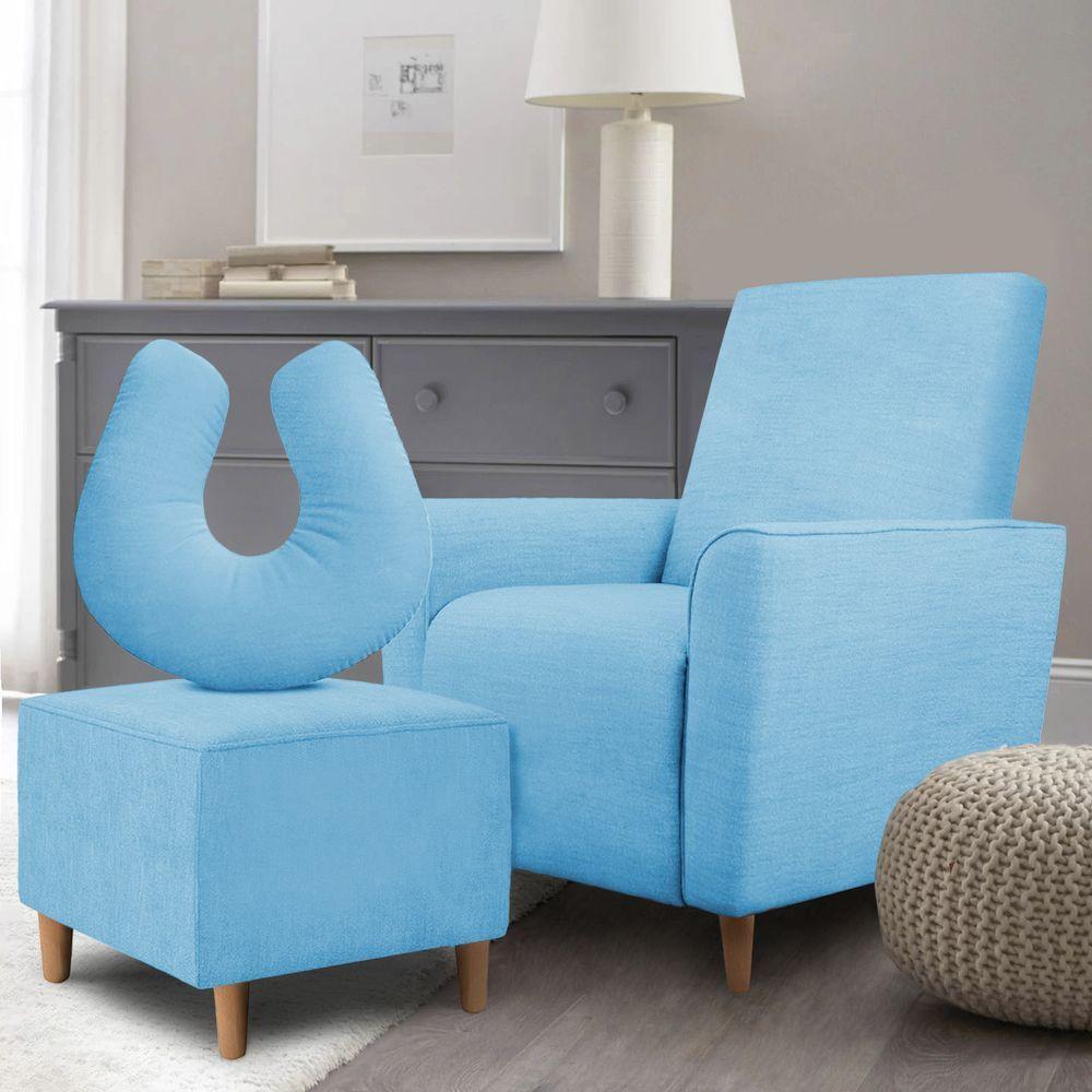 Kit Amamentação Poltrona + Puff + Almofada Julia Suede Azul Turquesa - 4