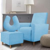 Kit Amamentação Poltrona + Puff + Almofada Julia Suede Azul Turquesa