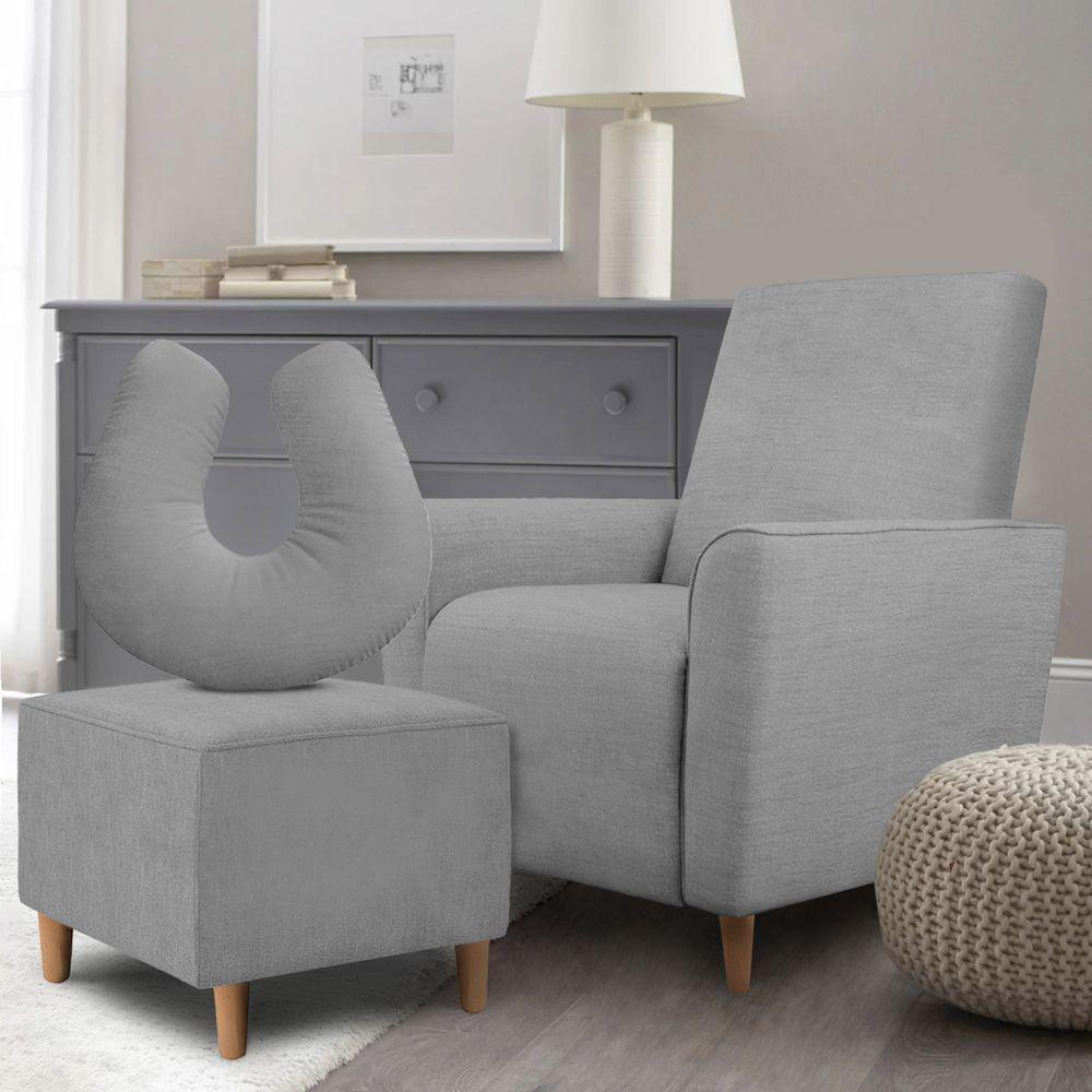 Kit Amamentação Poltrona + Puff + Almofada Julia Linho Cinza - 4