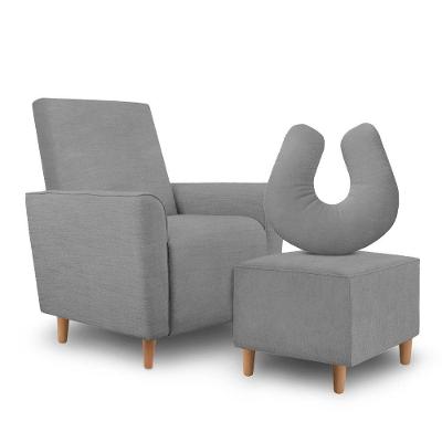 Kit Poltrona Para Amamentação Com Puff E Almofada Julia Cinza Inova Decor