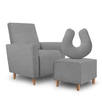 Kit Amamentação Poltrona + Puff + Almofada Julia Linho Cinza - 1