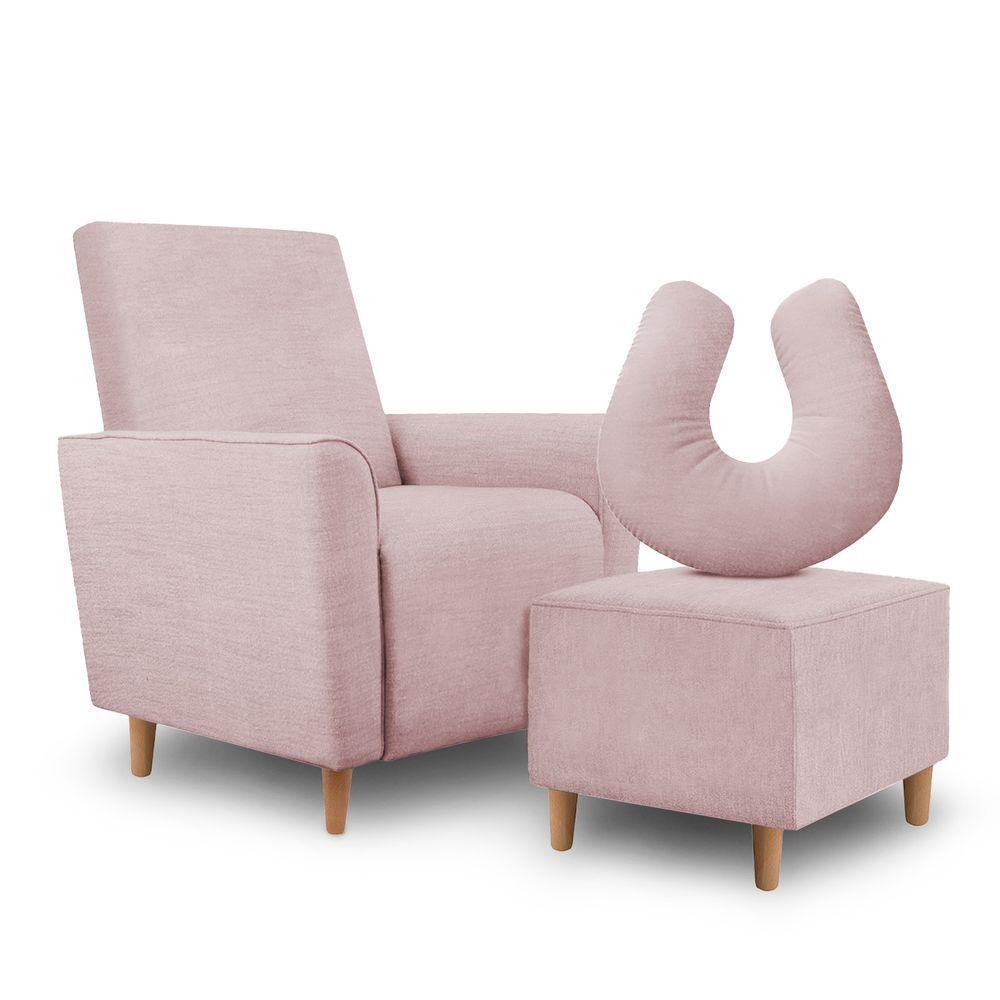 Kit Amamentação Poltrona + Puff + Almofada Julia Suede Rosa Bebe - 1