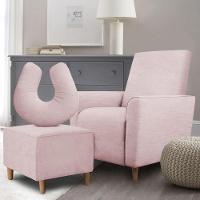 Kit Amamentação Poltrona + Puff + Almofada Julia Suede Rosa Bebe - 6